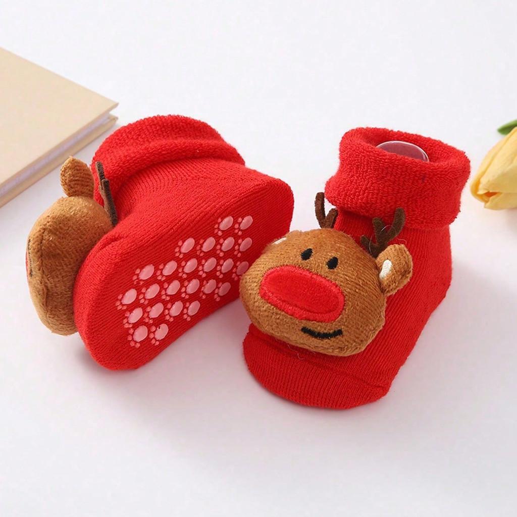 Baby Christmas Socks Santa Claus Snowman Reindeer Plush Knit Socks Non-Slip Crib Shoes for Infant Boys Girls First Xmas Outfits Toddler Gift