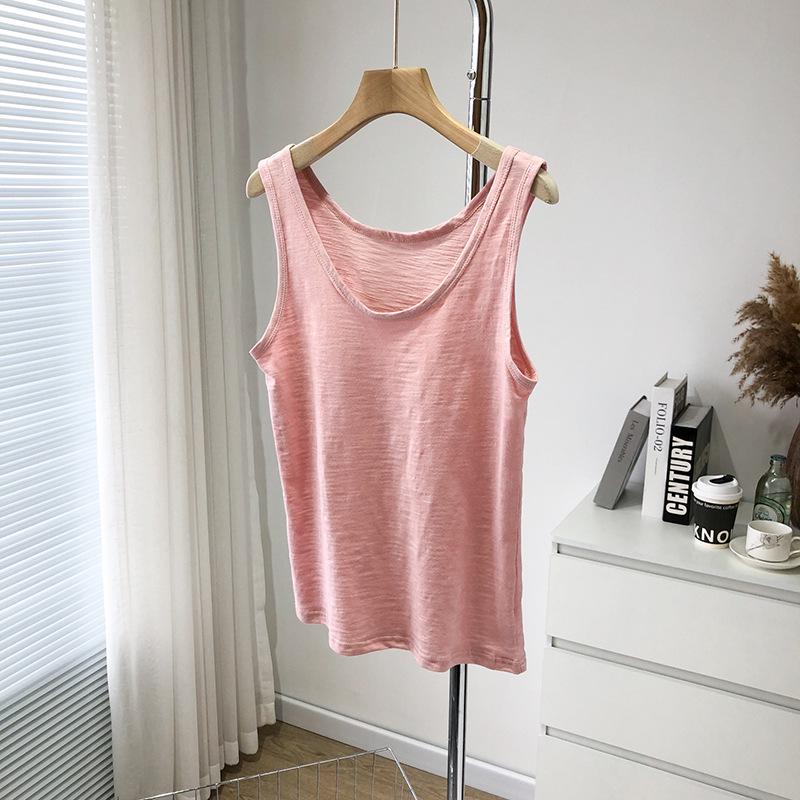 Bamboo Cotton Women's U-Neck Tank Top: 2024 Loose-Fit, Underarm Coverage, Pure Cotton Summer Wear