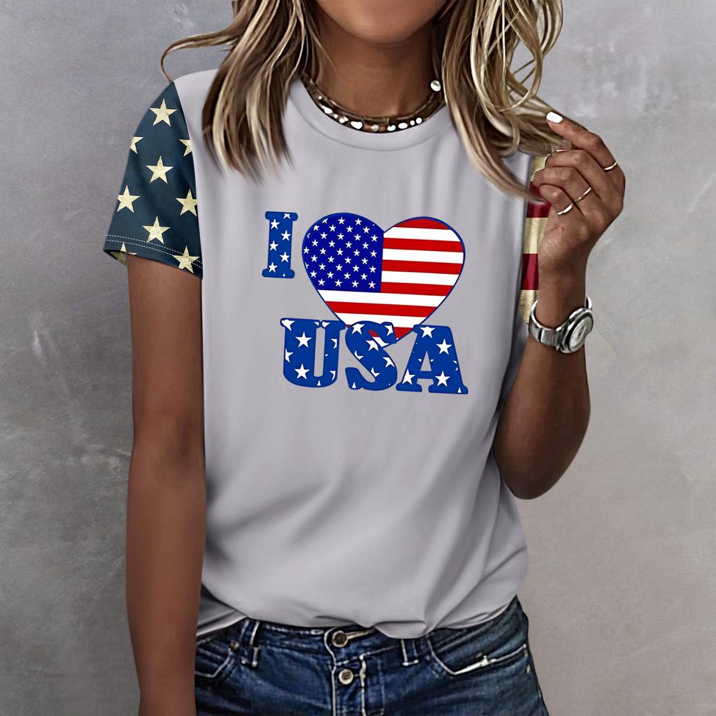 T Shirts For Women, Womens Short Sleeve Tops Dressy Summer O Neck Casual Trendy Blouses Tunic Tops Independence Day