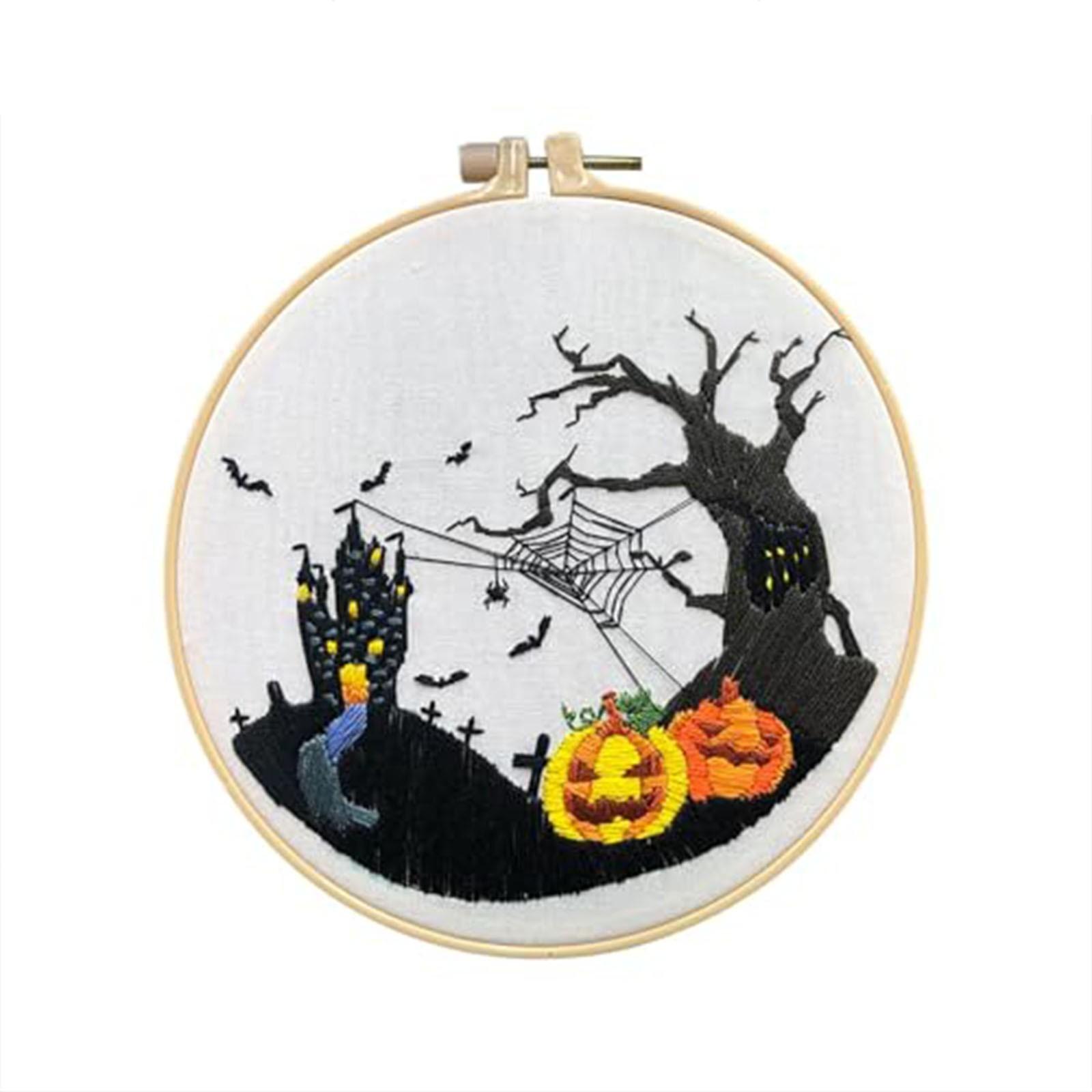 

Halloween Embroidery Kit For Beginners, Skeleton DIY Cross Set, DIY Needlepoint Kit Set For Adults Includes Hoop Cloth Needles Threads