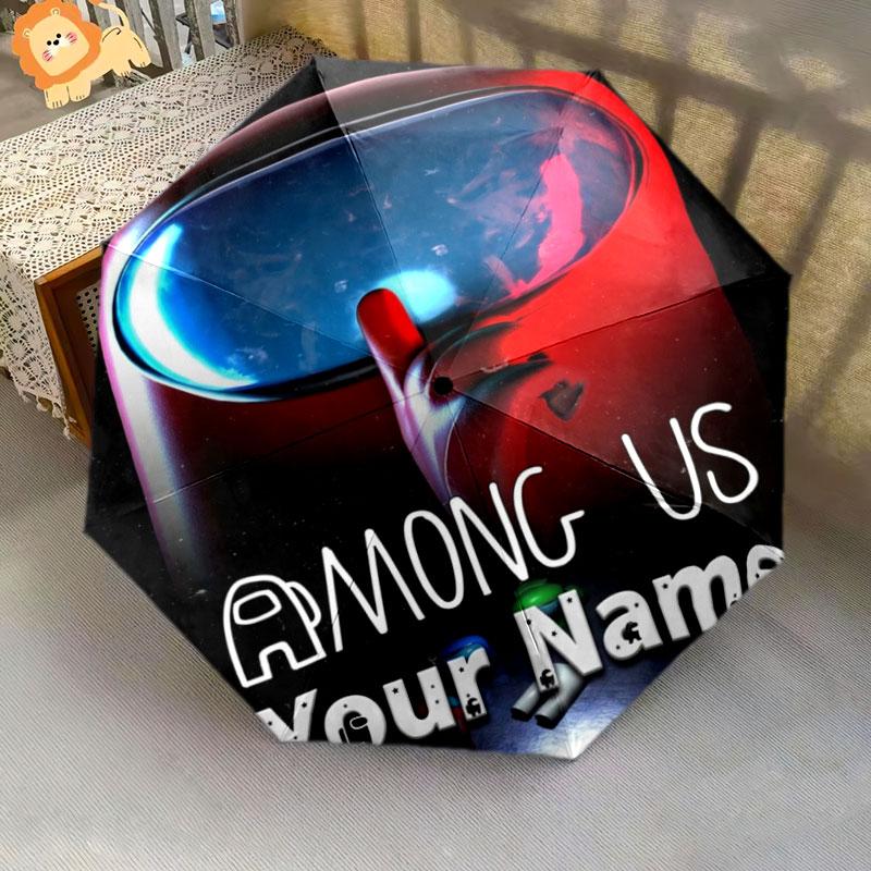 1 PC Automatic Folding Umbrella - Among Us Custom Name Pattern, Portable & Foldable Design with 8 Ribs, Christmas Birthday Gifts