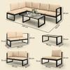 4-Piece Garden Furniture Set, Sofa Set with 2 Two-Seaters, Armless Chair, Coffee Table, for Balcony, Khaki