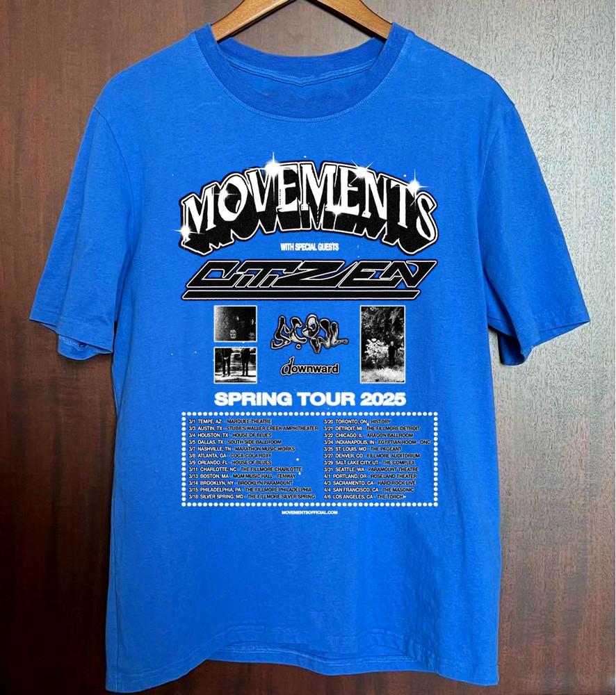 The Movements Band 2025 North American Tour T Shirt Blue All Size HH417 Unisex T-Shirt S