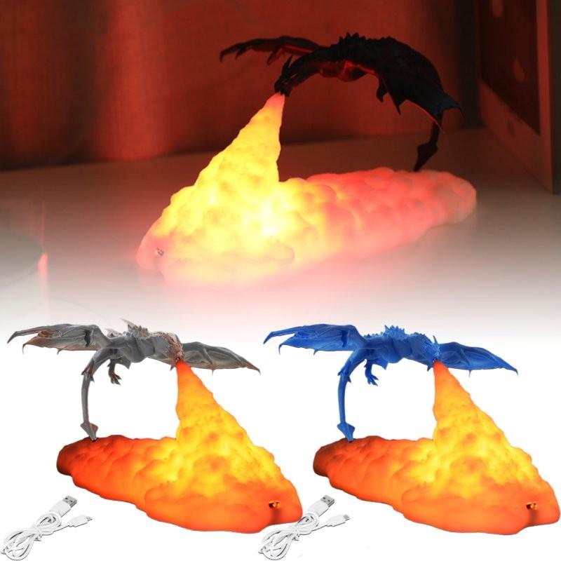 Printed Usb 3d Fire Breathing Dragon Shape Lamp Night Light Decoration Room