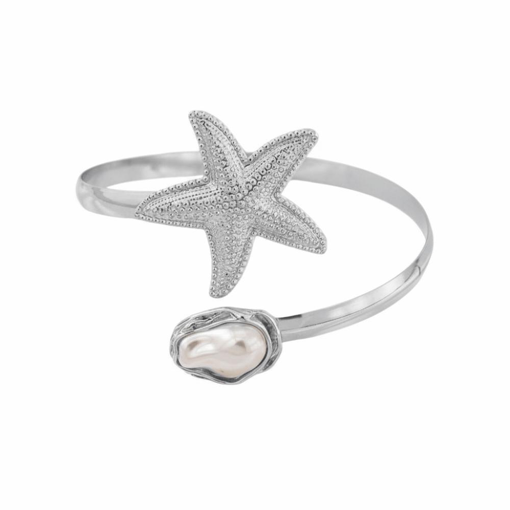 Verstellbares Damen Armband Imitation Perle Armreif Schmuck Seestern Offener Armreif Armbänder Anziehen