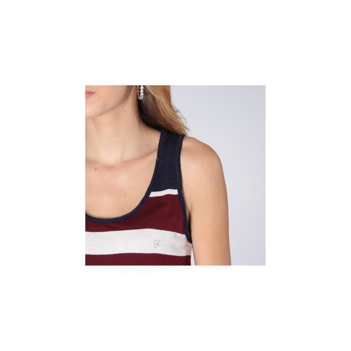 Débardeur Femme - Kapora - Bebop - Rayures Blanc Bleu Rouge - Taille L - Coupe Loose