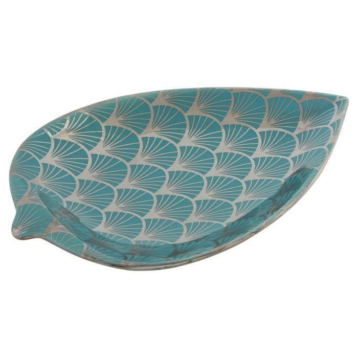 Centre De Table - Turquoise - Porcelaine - Design Oriental - Finition Chromée
