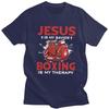 Jésus Est Mon Sauveur La Boxe Est Ma Thérapie T-shirt Pur Coton T-shirts Été Manches Courtes Col Rond Citations de Boxeurs T-shirts