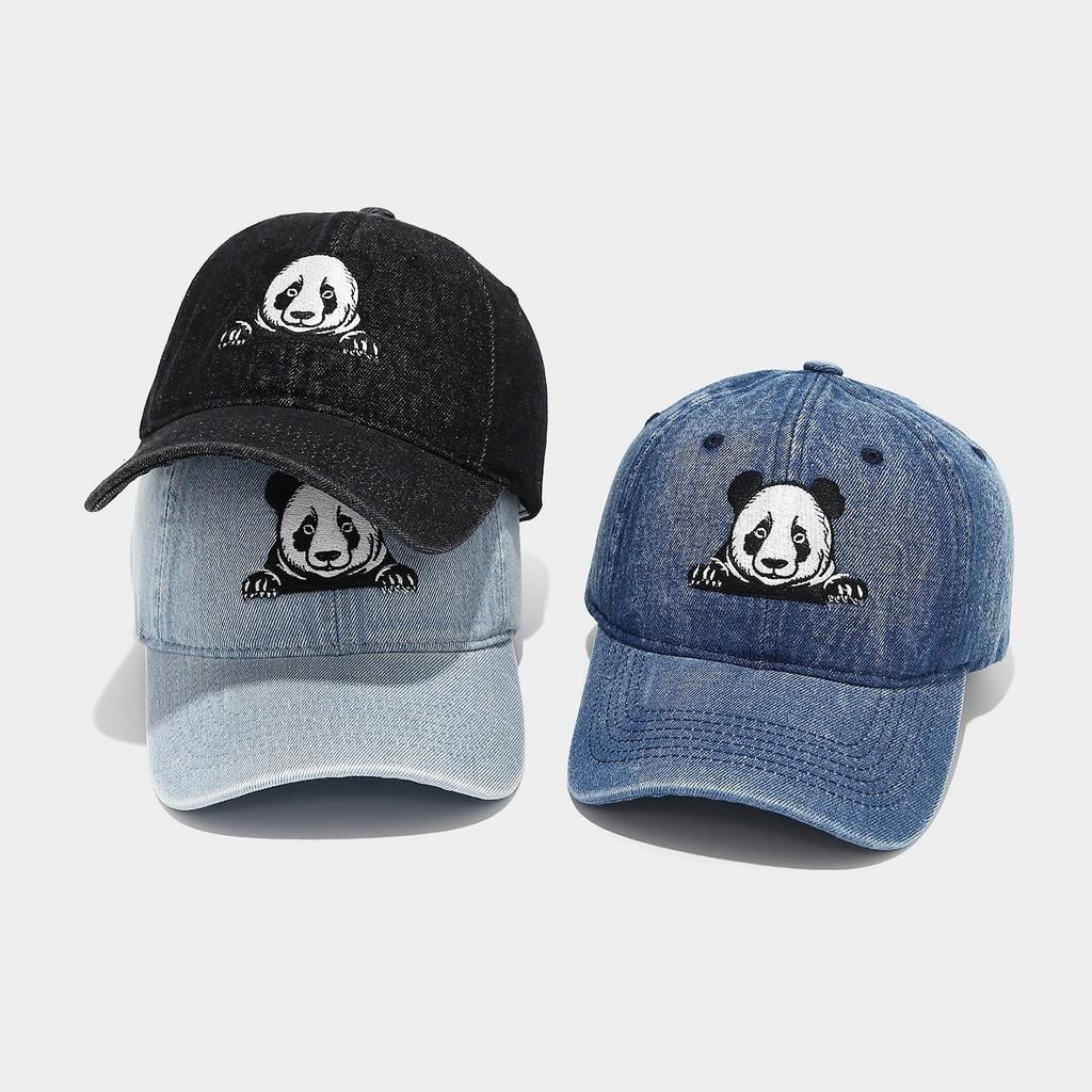 Bestickte Denim-Baseballkappe mit Panda und Sonnenschutz für lässige Sommerkleidung