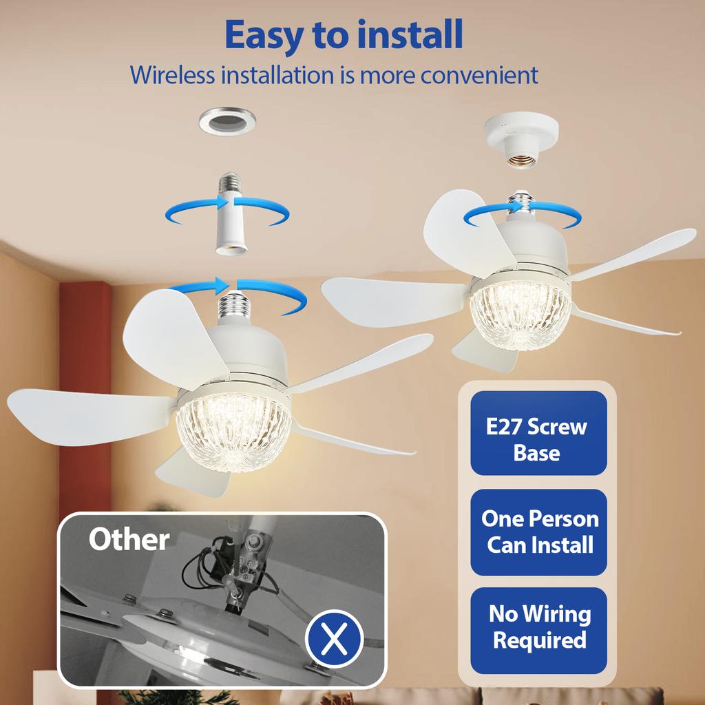 1 buc. lumini pentru interior priza ventilatorului de tavan, bec ventilator cu telecomanda, ventilator de tavan, ventilatoare de tavan mici cu 3 viteze, baza E27