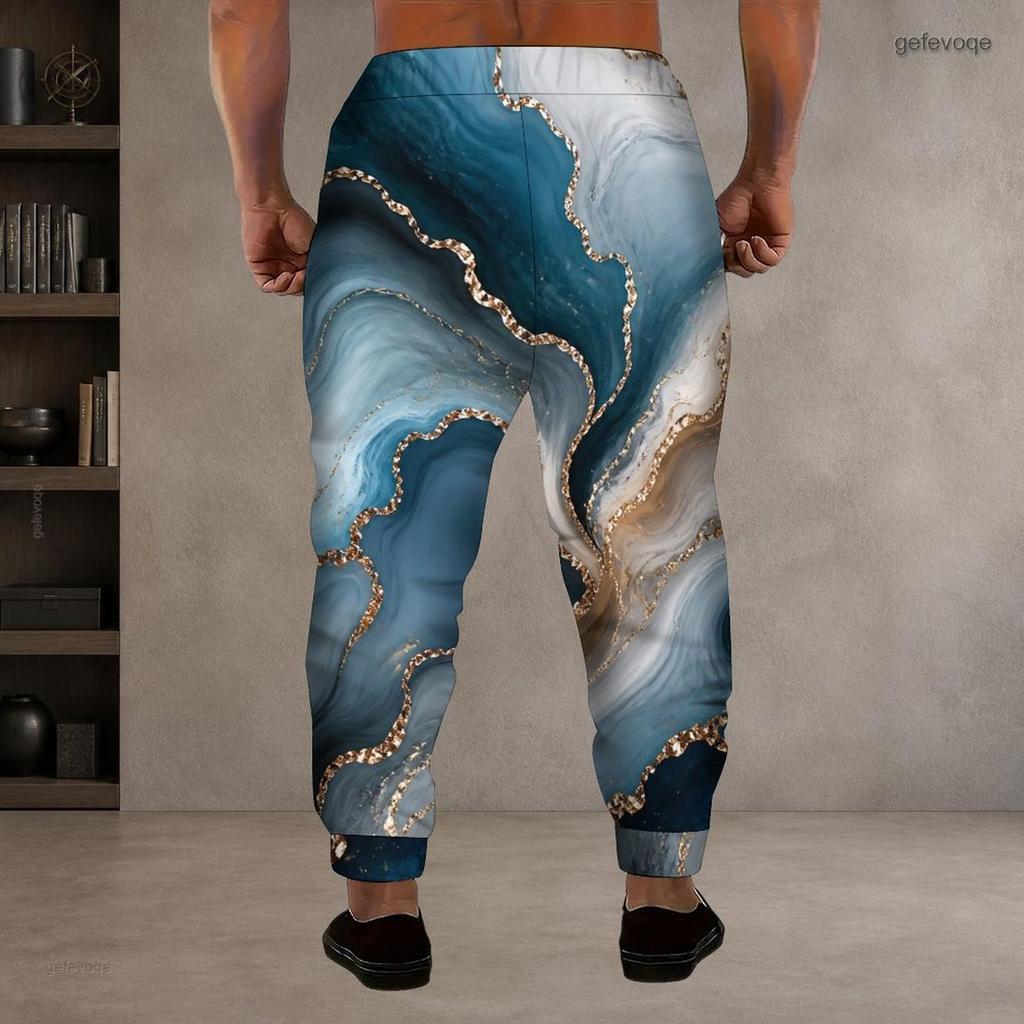 Men S Plus Size Drawstring Waist Colorful Printed Jogger Pants Side Pockets Cuffed Ankle