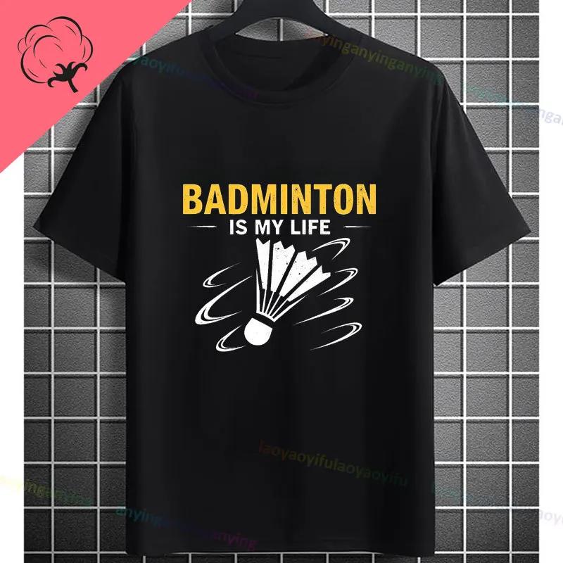 Unisexs Casual Crew Neck Tshirt With Geometric Badminton Players Print Fashion Shortsleev Cotton Tshirt Allseason Sportswear