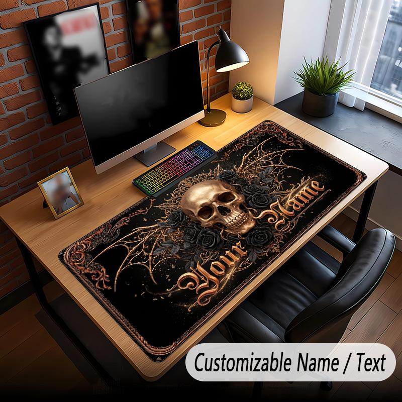 Skull Gothic Theme Custom Mouse Pad Personalized With Name Text Customized Desk Mat For Office Home Decor