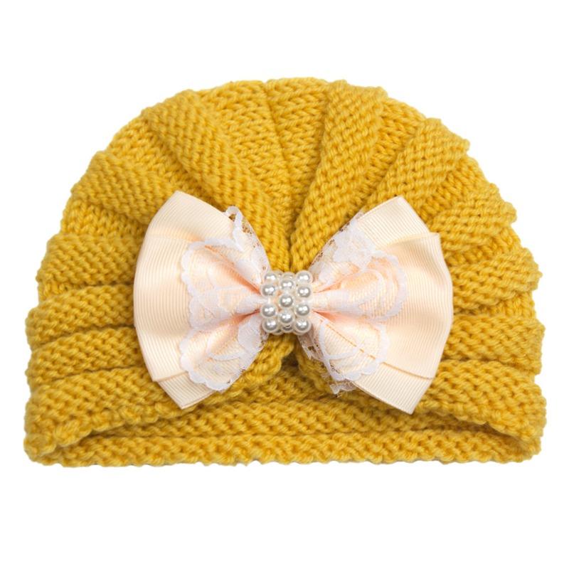 Winter new baby wool hat, children's pearl bow thermal pullover hat, baby hat