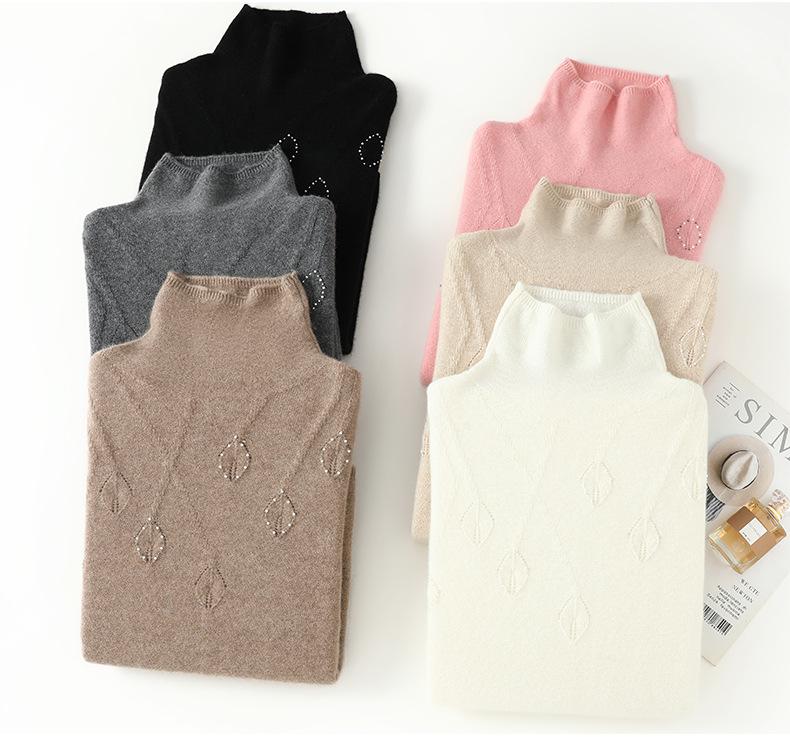 Lekasha Women's Cashmere High-Neck Pullover Sweater - Solid Color, Loose Fit for Autumn and Winter