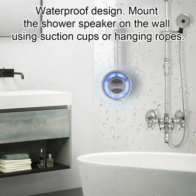 Haut-parleur de douche étanche IP67 avec lumière RVB Rechargeable Ventouse détachable Son stéréo Salle de bain Compatible Bluetooth Haut-parleur sans fil