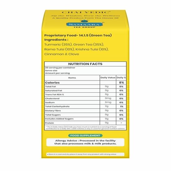 Samaara Chai Vedic Tea | Turmeric Tulsi Green Tea | 20 Tea Bags | Pack of 3