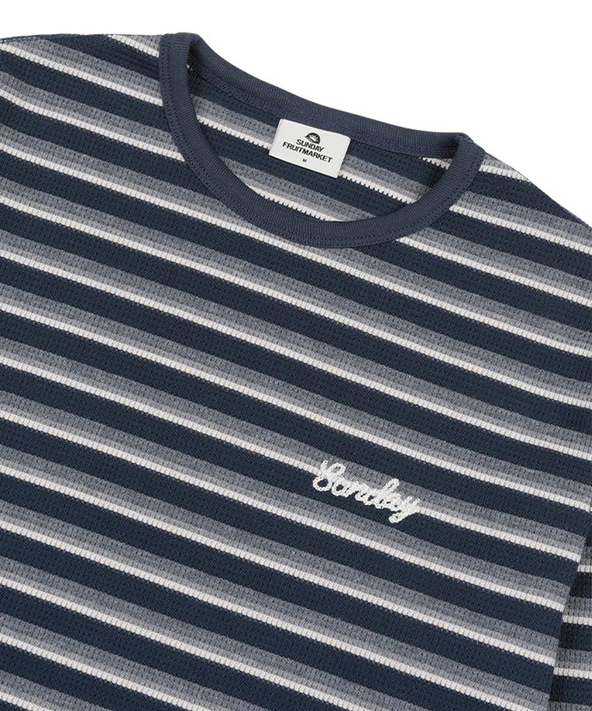 SUNDAY FRUIT MARKET Stripe Waffle Ls Tee Navy
