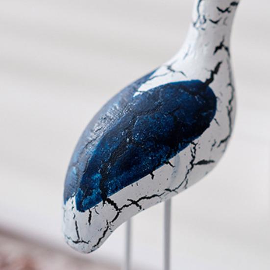 Wooden Seabird Figurine Ornament Desktop Decor with Stable Base Retro Distressed Blue White Coastal Style for Bedroom Living Room Study