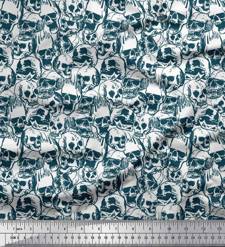 Soimoi Japan Crepe Satin Fabric Horror Skull Halloween Printed Craft Fabric by the Metre 42 Inch