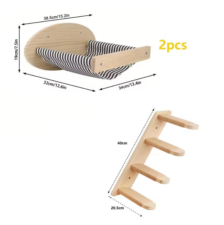 Wooden Cat Climbing Shelves Wall Mounted Cat Tree Sisal Scratching Post Pedal Hammock Indoor Kitten Playground Cats Accessories