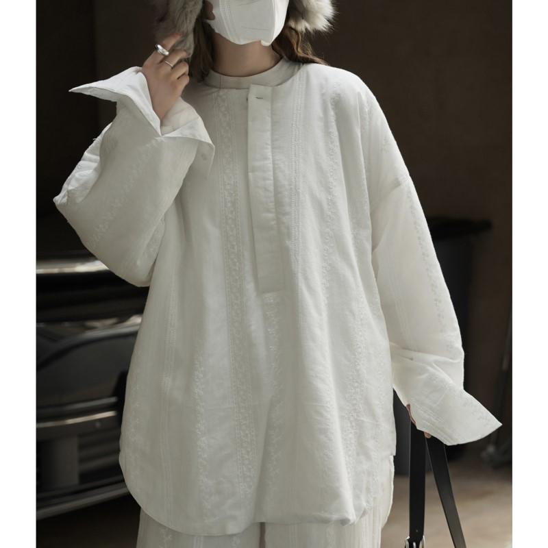 Johnature Winter Korean Style Simple Casual Round Neck Lace Double-Layer Loose Thick Warm Women Tops