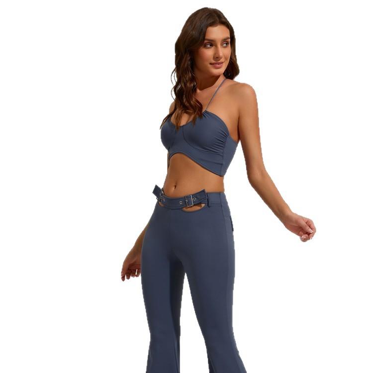 Sports Sexy Underwear Suspender Yoga Suit Set Women's Nude High-end Wide-leg Hip-lifting Pants Set