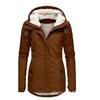 Women's Hooded Sherpa Lined Midi Coat Solid Color Zip Up Warm Winter Casual Outerwear Jacket