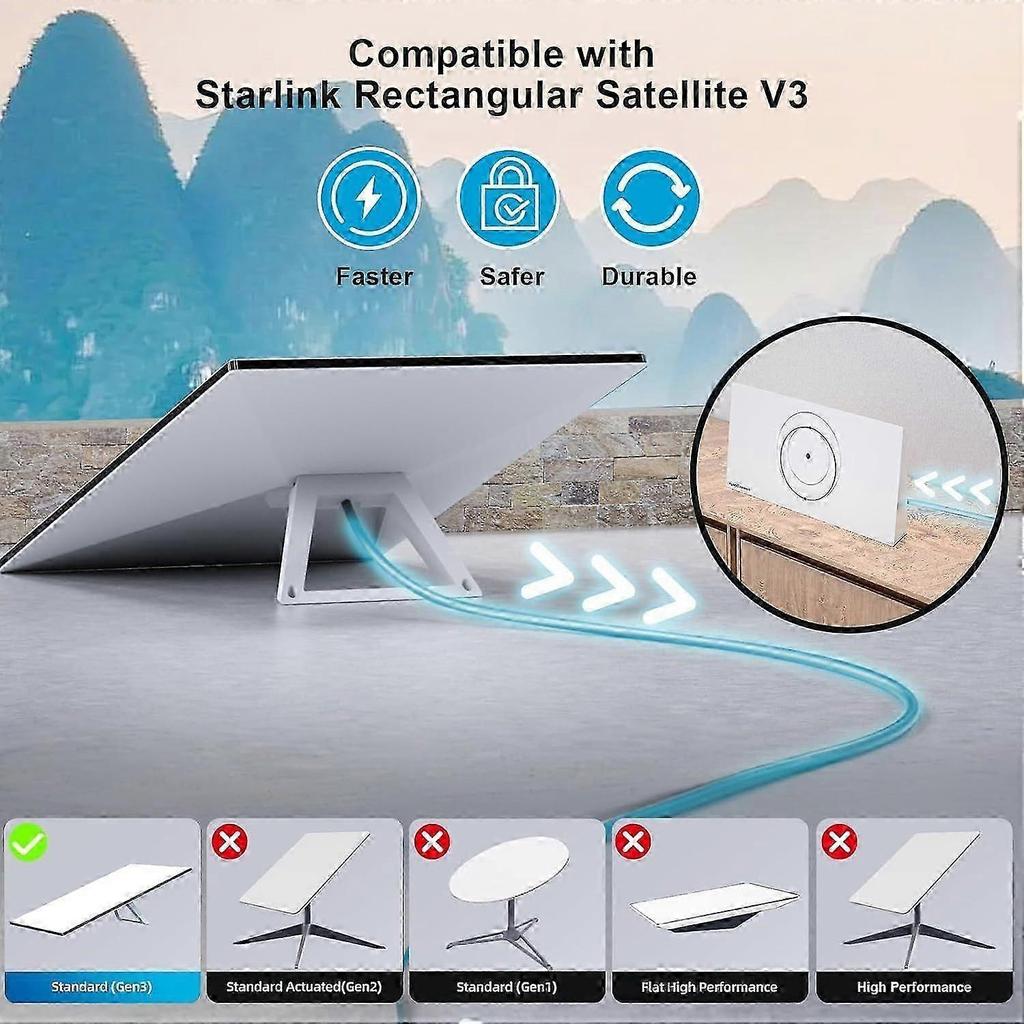 150ft 46m Starlink Gen 3 Ethernet Cable V3 Waterproof Grey For Standard Kit Internet Connection Network Extension Cord