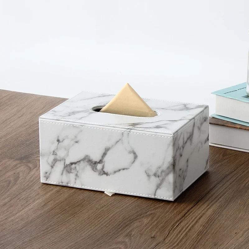 Nordic Marbling Leather Tissue Boxs Living Room Bedroom Desktop Tissue Holder Bathroom Draw Paper Storage Box Home Decoration