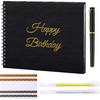 Birthday Guestbook with Pens Stickers Happy Birthday Signature Book 8.3 X 6.5 Inch Black Gold Birthday Guestbook for Birthday Photobooth Photo Strips