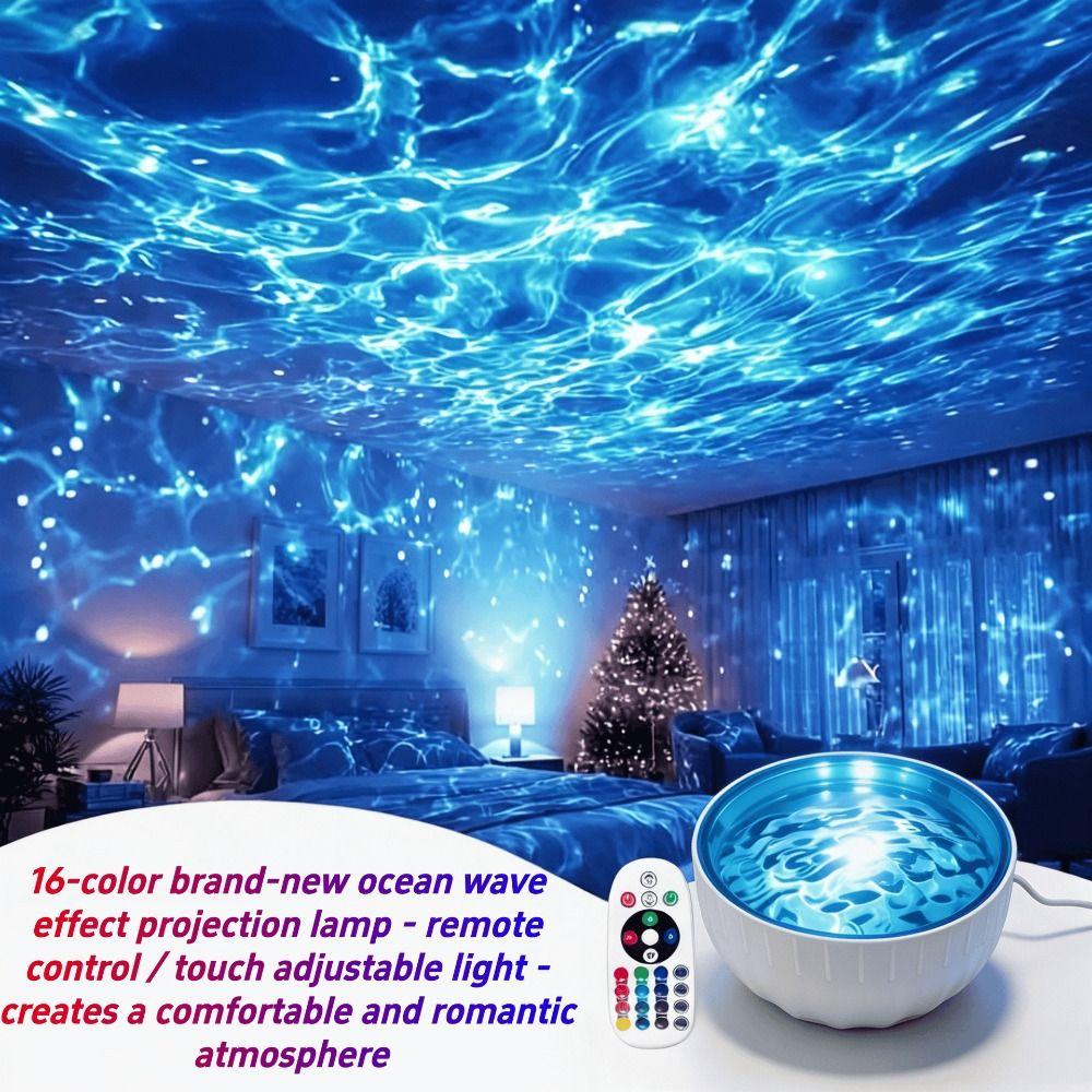 16‑Color RGB Water Wave Projector Night Light USB Powered Projection Lamp Decorative Light Holiday
