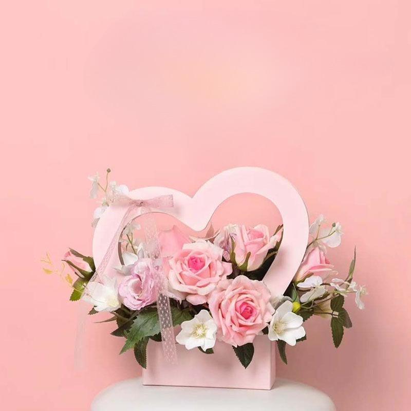 10pcs Heart Hollow Out Flower Bouquet Gift Box Handheld Flower Box Birthday Wedding Anniversary Perfect for Rose Tulip and More