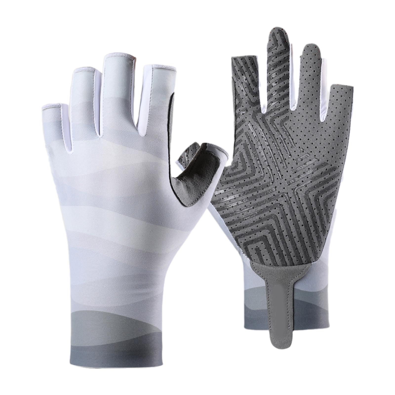 

Перчатки с защитой от солнца UPF50+ для рыбалки, пеших прогулок, удобные перчатки без пальцев для рыболова, дышащие, противоскользящие, эластичные перчатки L серый