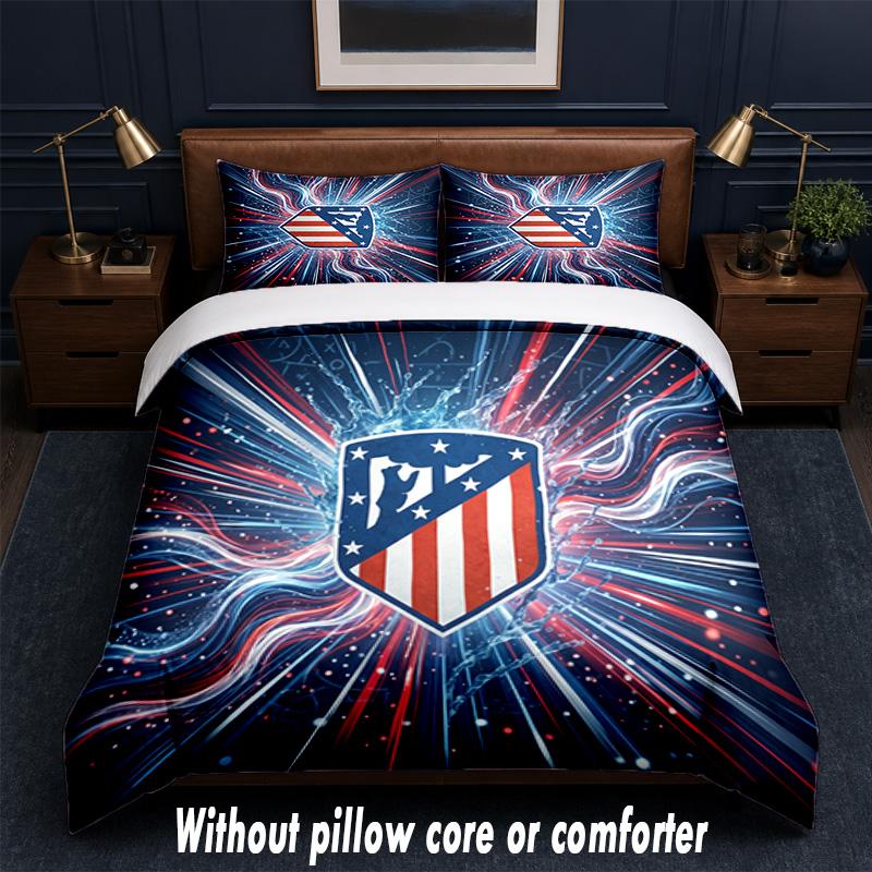 Set Biancheria da Letto Design Atletico Madrid 1 Copripiumino + 2 Federe Morbido Traspirante Biancheria da Letto per la Casa