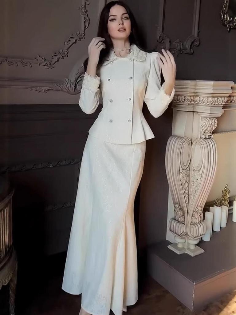 2026 European & American Style Embroidered Two-Piece Jacket Skirt Set