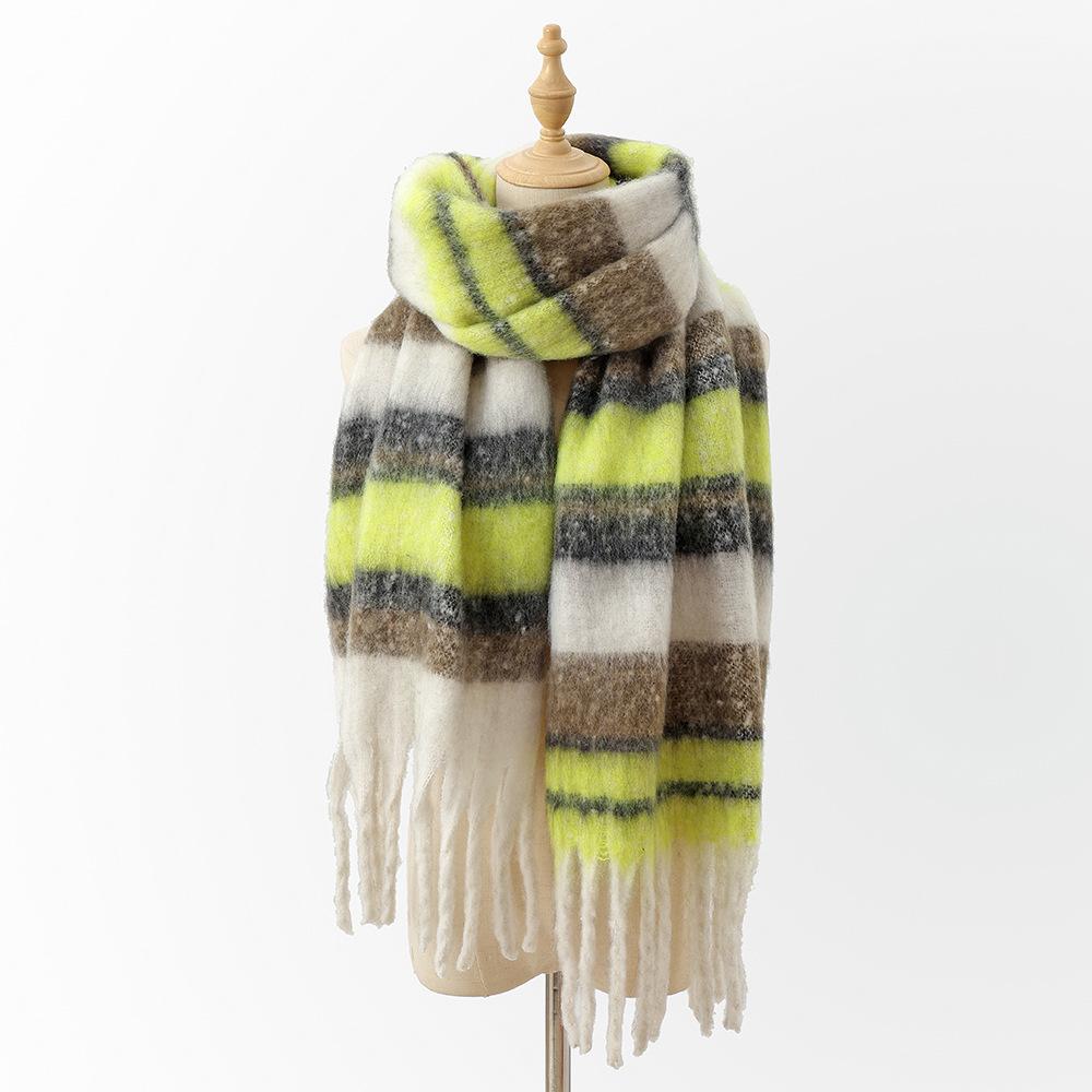 

Color plaid fringed mohair loop yarn winter warm scarf thickened shawl striped scarf хакі