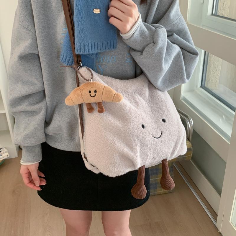 

Cute Plush Texture Versatile Backpack New Fashi Women Shoulder Bags Large Capacity Faux Fur Tote Storage Bags College Style