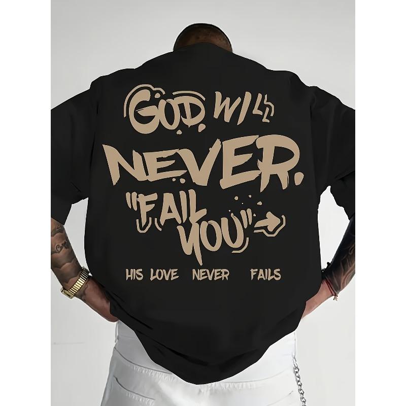 European sizes Men S Retro Summer Heat Transfer Short Sleeve T-Shirt - Regular Fit, Bold Motivational Letters, Casual Street Style S чёрный