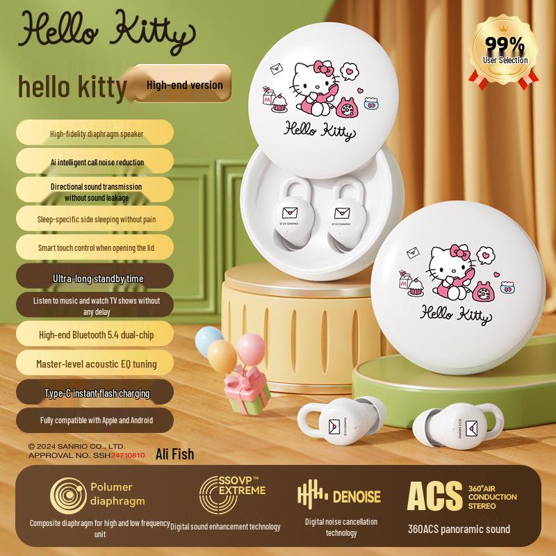 Ліцензійні справді бездротові Bluetooth навушники Sanrio для сну та спорту