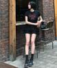 VESTIRYA Heart Graffiti Crop T-Shirts Black