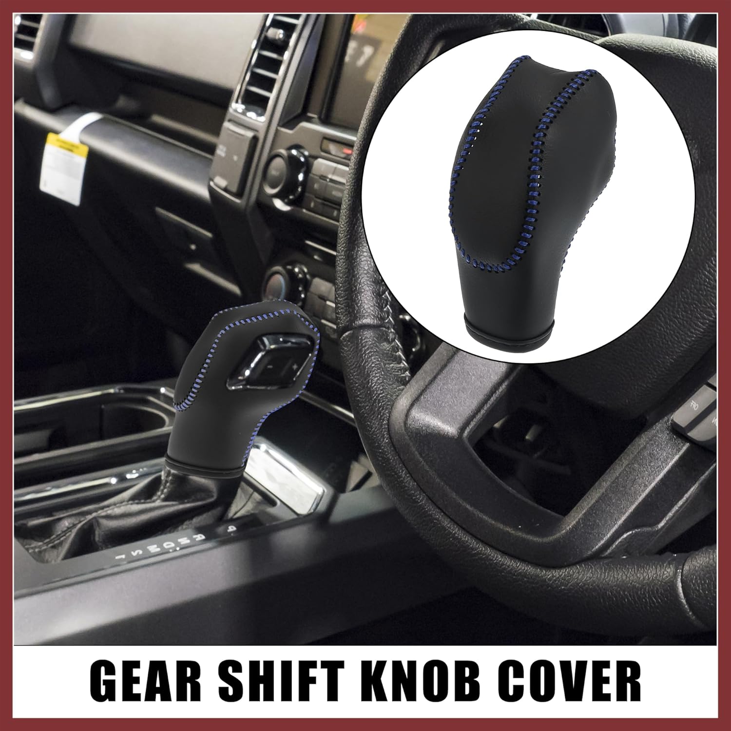 

Car Faux Leather Gear Shift Knob Cover Black with Blue Line for Ford Focus 2012-2018 Escape 2013-2019 Fusion 2013-2016 Fiesta Transit Van Replace