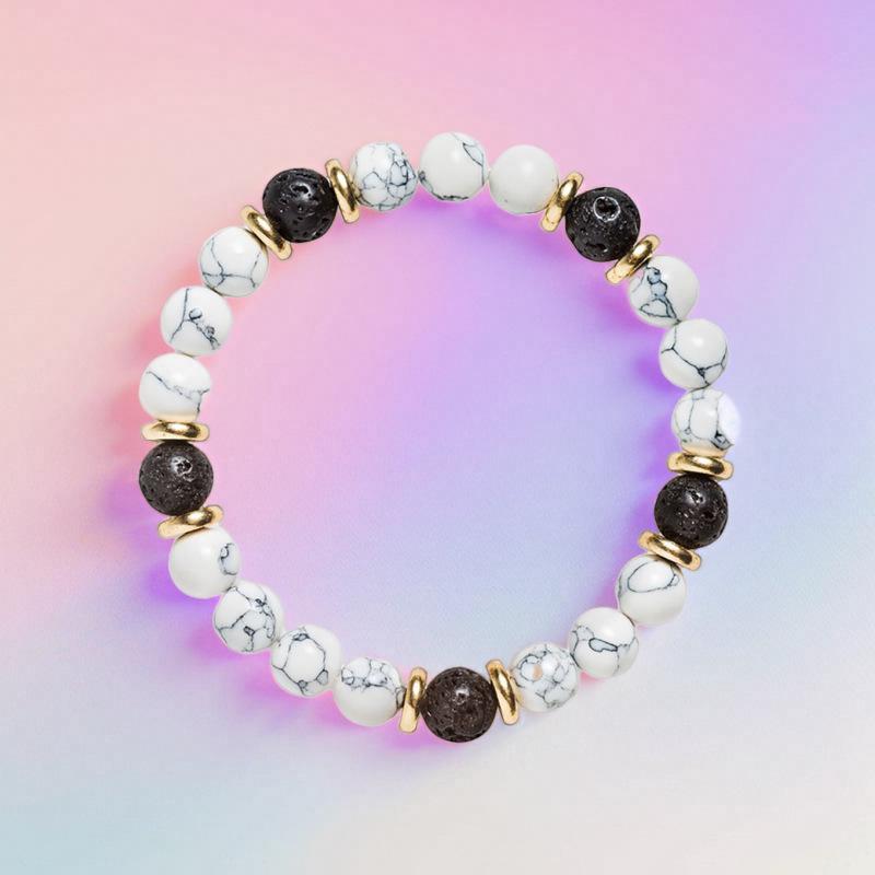 Unisex White & Turquoise Volcanic Stone Beaded Bracelet - Women's Fashion Trend.