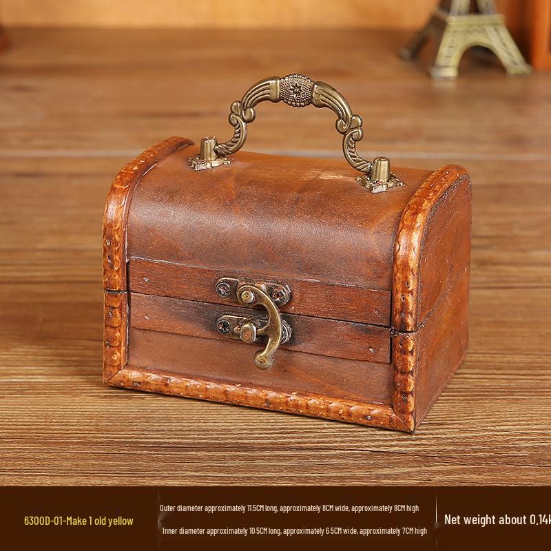 Vintage Wooden Jewelry Box with Combination Lock and Handle for Film Props
