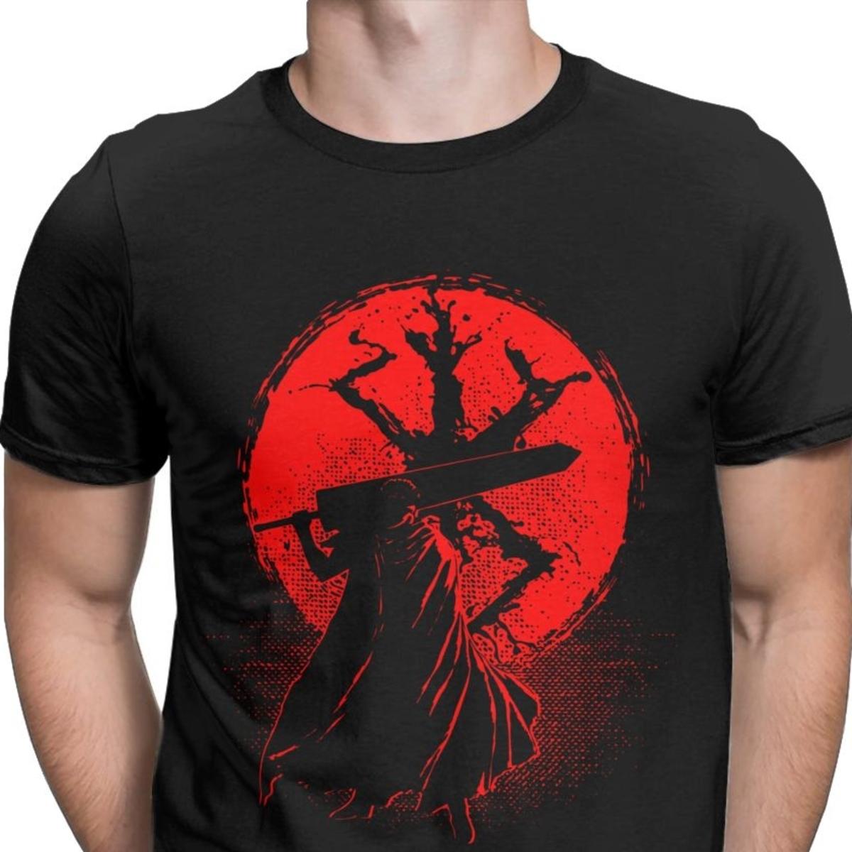 

Смішна футболка Berserk Guts Чоловічі бавовняні футболки з круглим вирізом Манга Фехтувальник Гацу Зодд Аніме Футболка Топи L чорний