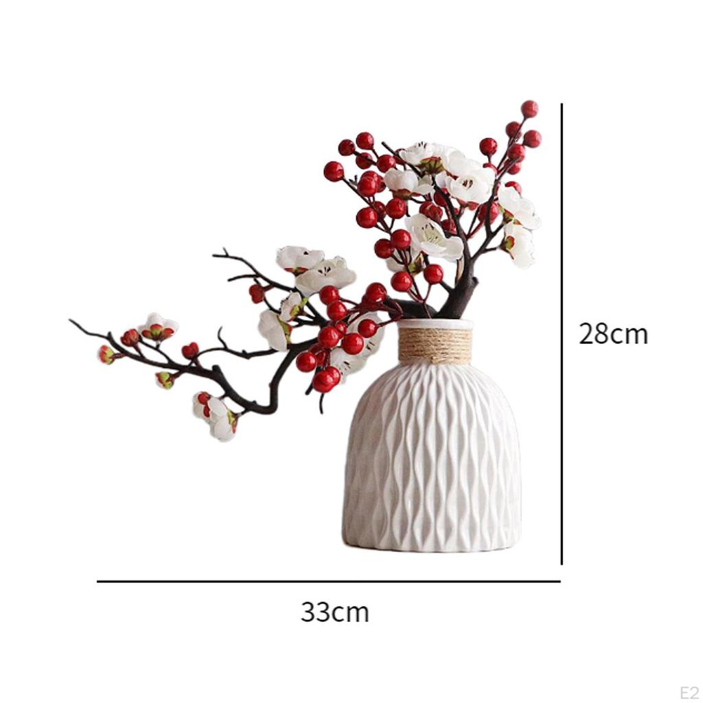 Fake Plum Blossoms with Vase Modern Artificial Floral Picks Dry Flower Bonsai for Fireplace