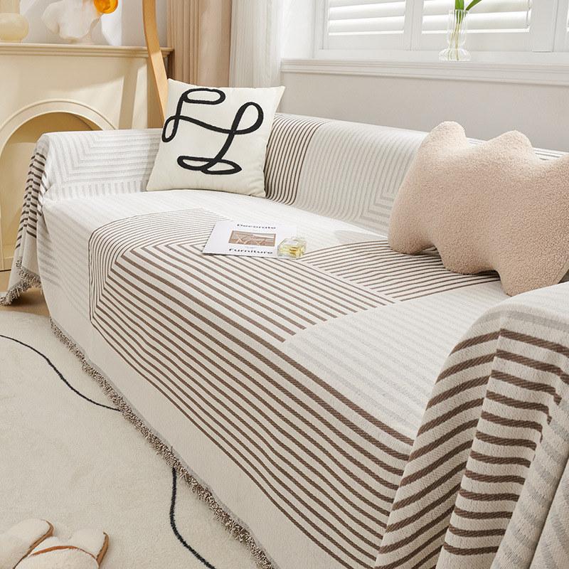 Nordic Chenille Stripe Couch Covers for Sofas Tassels Sofa Towel Blanket Universal Slipcover Living Room Dust Proof All-season
