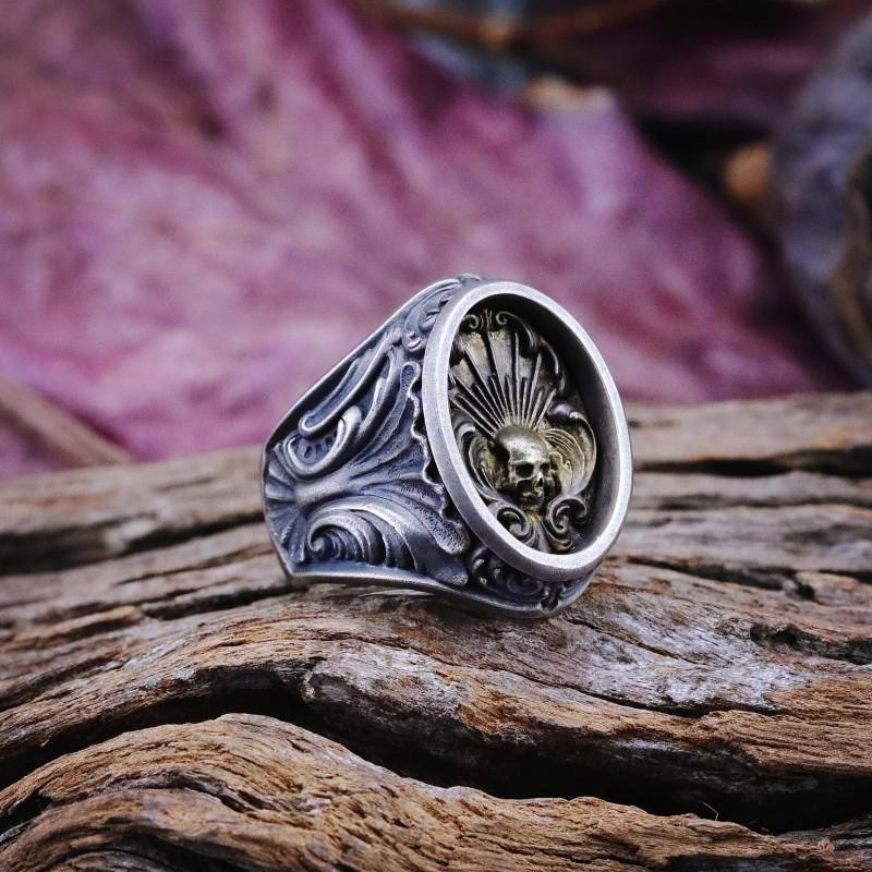 Adjustable Skull Ring Men Women Sterling Punk Gothic Fashion Jewelry Geometric Design Electroplated Finish