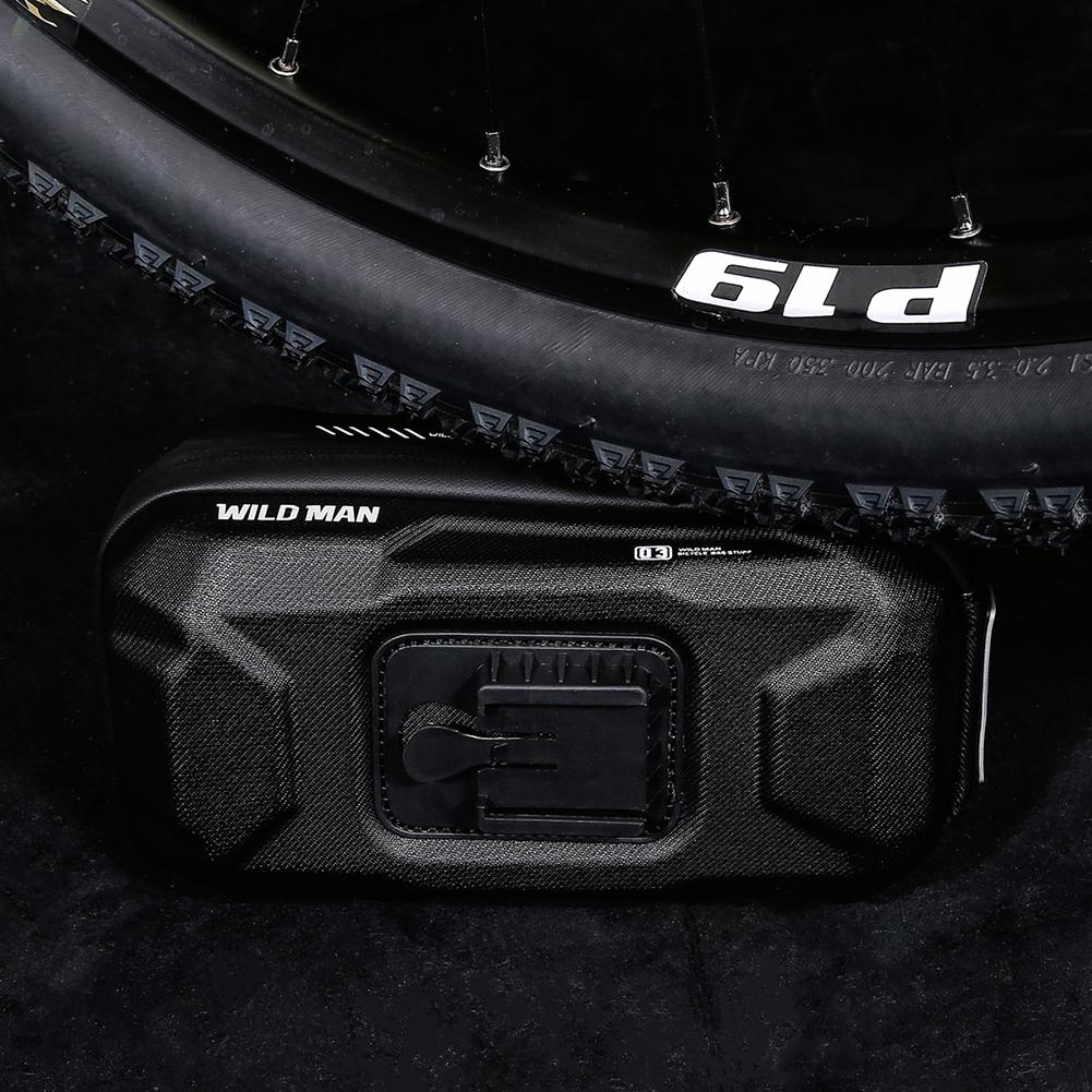 WILD MAN Hard Shell Handlebar Bag 0.6L Mountain Bike Phone Holder Waterproof Quick Release for MTB Bike Motorcycle Cycling Bag