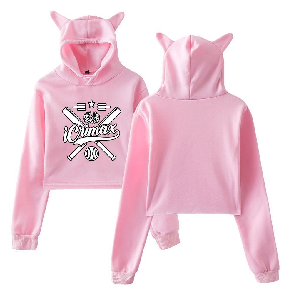 Icrimax Print Hoodie Women Long Sleeve Cropped Sweatshirts Female Casual Streetwear Crop Tops